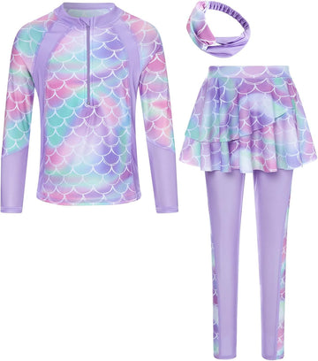 Girls Long Sleeve Rashguard Half Zip Swimsuits UPF 50+