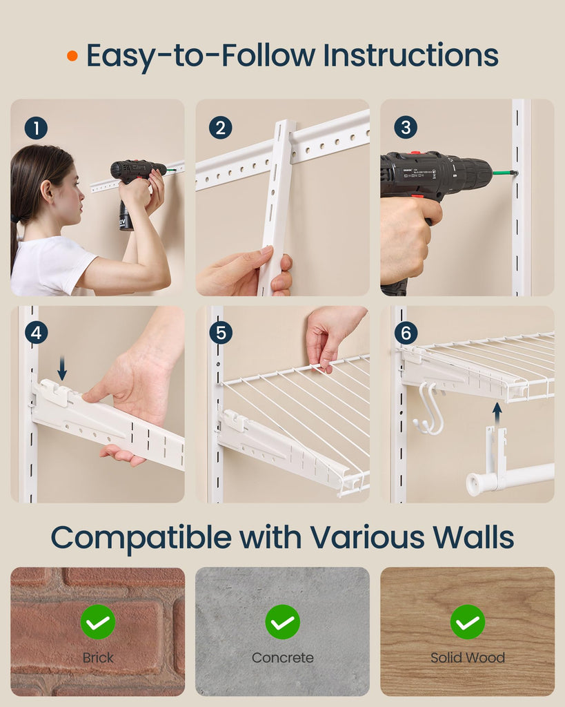 Closet System, Closet Insert Organizer, 6-8 ft Closet Shelves