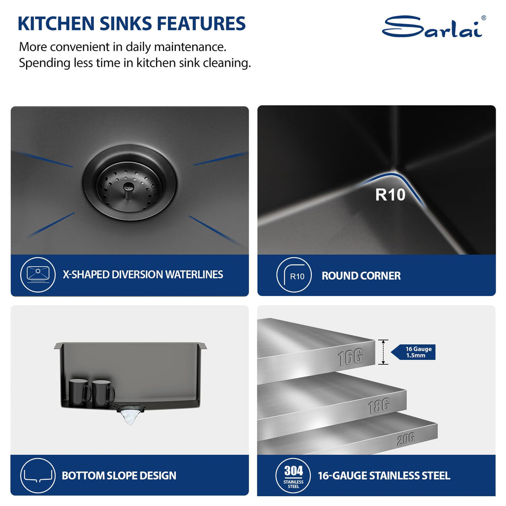 Undermount Bar Sink Black - 23 x 18 inch Bar Prep Kitchen Sink Gunmetal Black 16 Gauge Stainless Steel 23X18 Single
