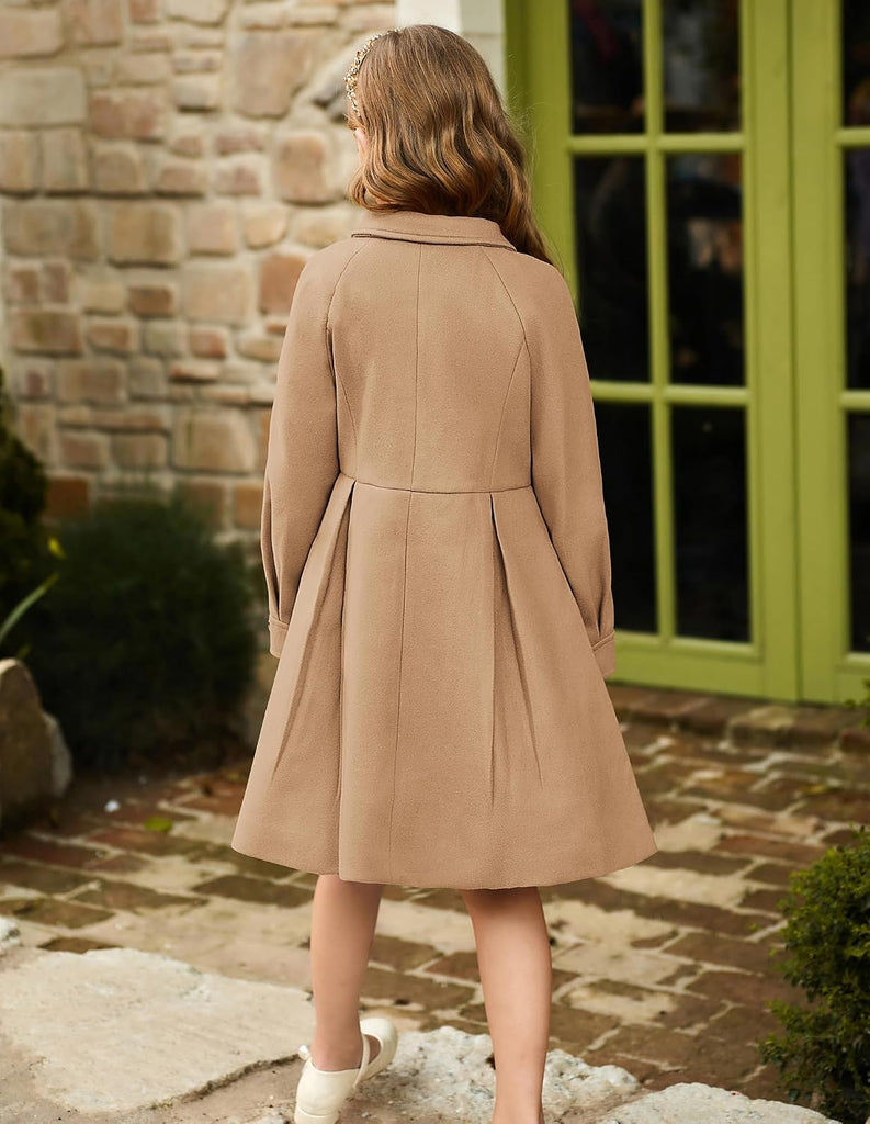 Girls Peacoat Dress Coat Wool Lapel Jacket Fall Winter Outfit