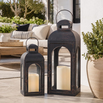 Lanterns Decorative Indoor,Set of 2 Outdoor Lanterns for Porch, 20" Metal Frame Candle Holders Hanging Lights