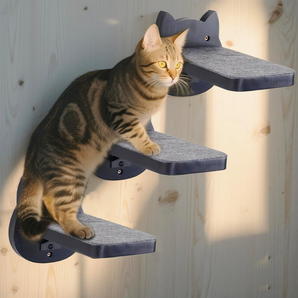 Black Painted Solid Wood Cat Wall Climbing Steps, Set of 3