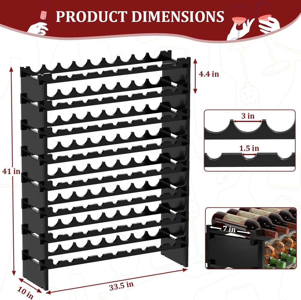 Wine Rack Freestanding Floor - 8 Tiers Wine Bottle Holder 72 Bottle Stackable Bamboo Wooden Storage Racks Shelves