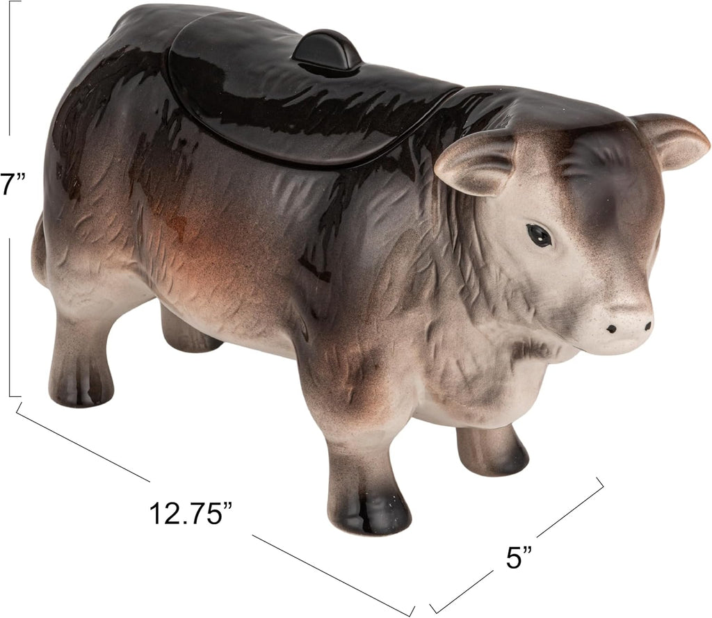 Vintage Ceramic Cow Cookie Jar, Black and Brown