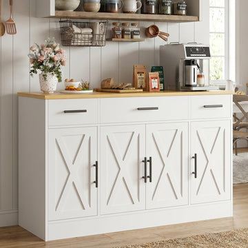 53" Buffet Cabinet with Storage, Kitchen Coffee Bar, White