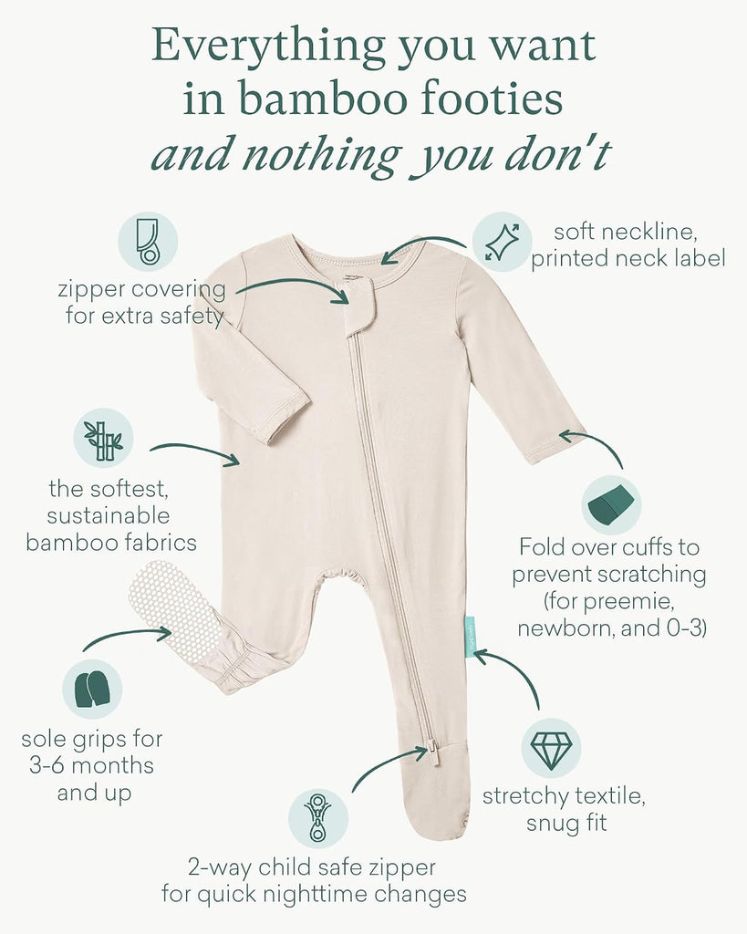 Bamboo Viscose Baby Zipper Footie Pajamas, 0-3-6-9
