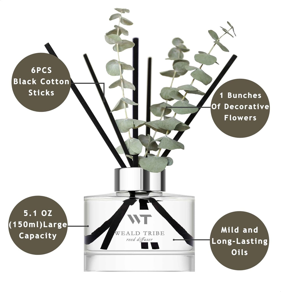 Flower Reed Diffuser Set Wild Eucalyptus Mint Scent Accessories Shelf Decor & Air Fresheners, Sticks Defusers - Set of 51