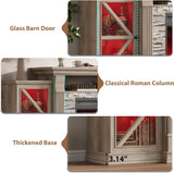 QUW Electric Fireplace TV Stand, 70" Farmhouse Entertainment Center with Open Shelf and Glass Barn Door Cabniet