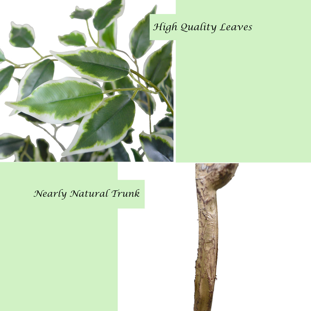 Artificial Ficus Plant 5ft, Fake Tree with Black Tall Planter, Faux Ficus Leaves Trees in Pot, Artificial Floor