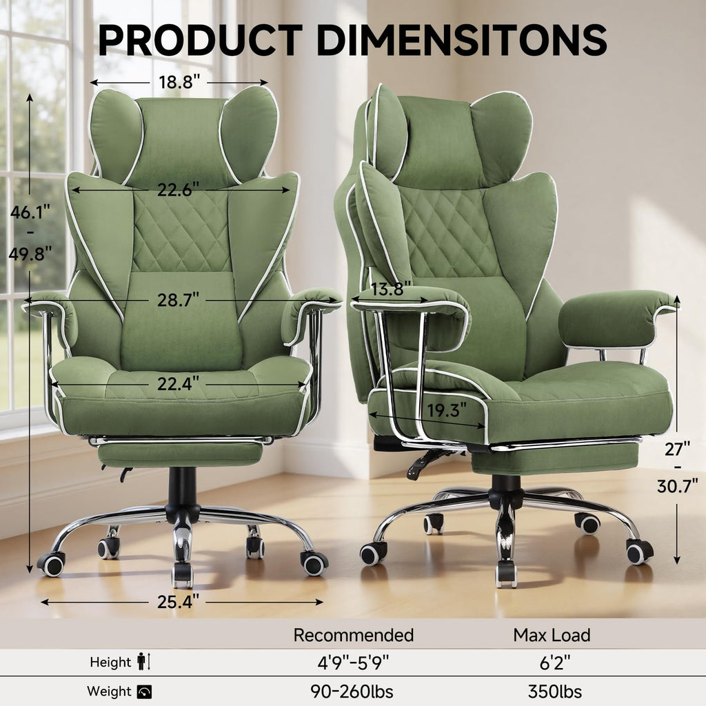 Big and Tall Gaming Chair with Pocket Spring Lumbar Support, Ergonomic Office Chair with Footrest, Executive Desk