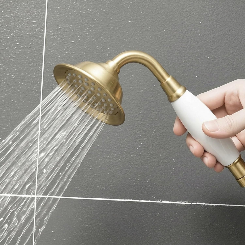 Vintage Hand-held Shower Rain Sprayer Telephone Shaped Ceramic Shower Head with 59 Inch Hose , Brushed Gold
