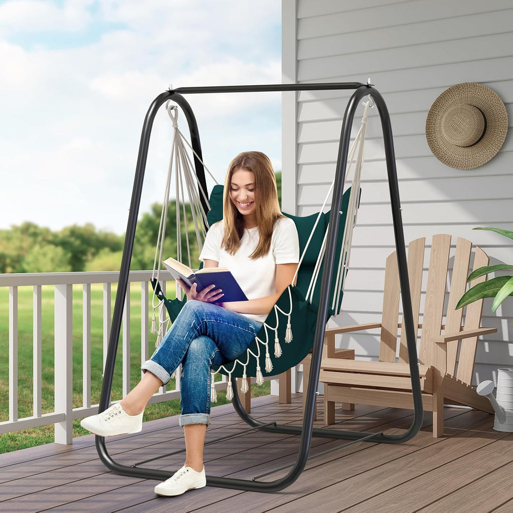 Hammock Chair with Stand, Heavy Duty A-Frame | Beam Design, Square Support Base, Rustproof Swing Stand with Chiar for