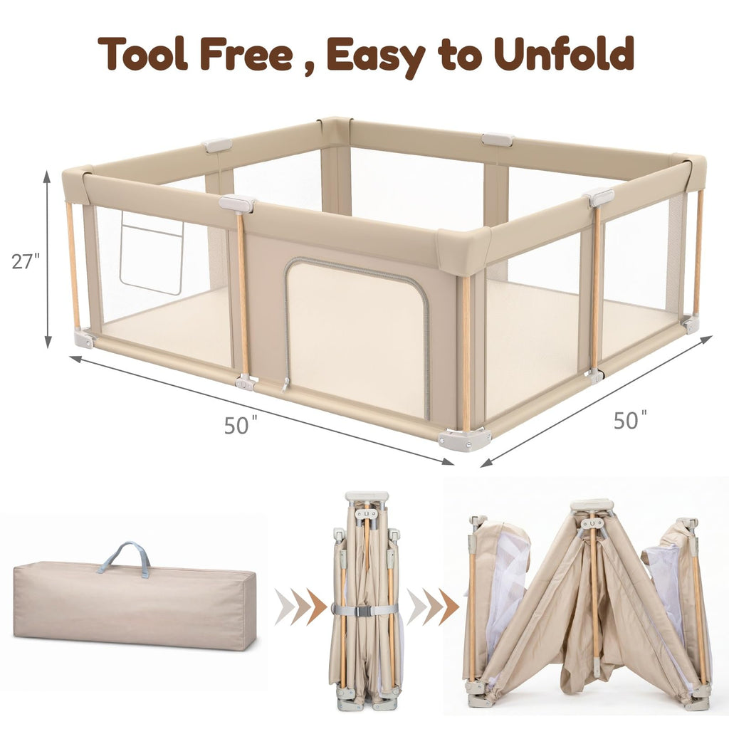 Foldable Baby Playpen with Mat, Foldable Baby Fence Play Yards for Babies and Toddlers, Play Pen with Breathable Mesh