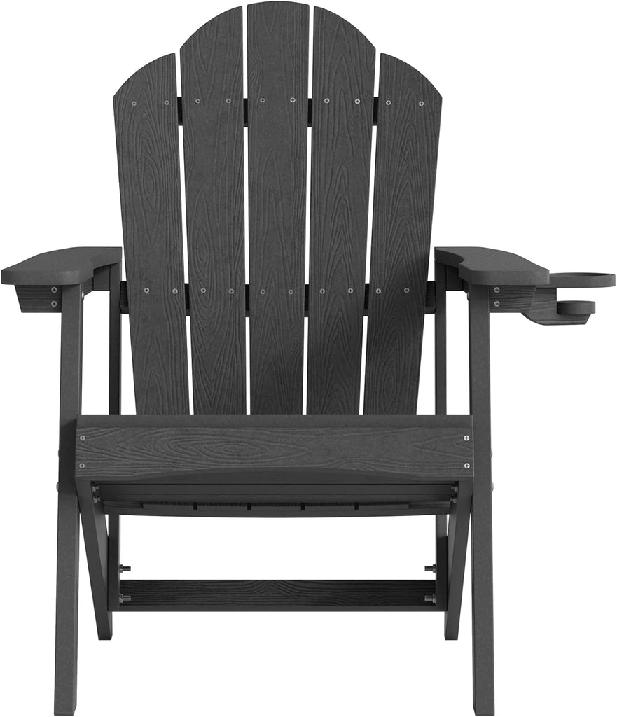 HDPE Adirondack Chairs Set of 2, Black Fire Pit Chairs | All-season weather resistant, ergonomic comfy design