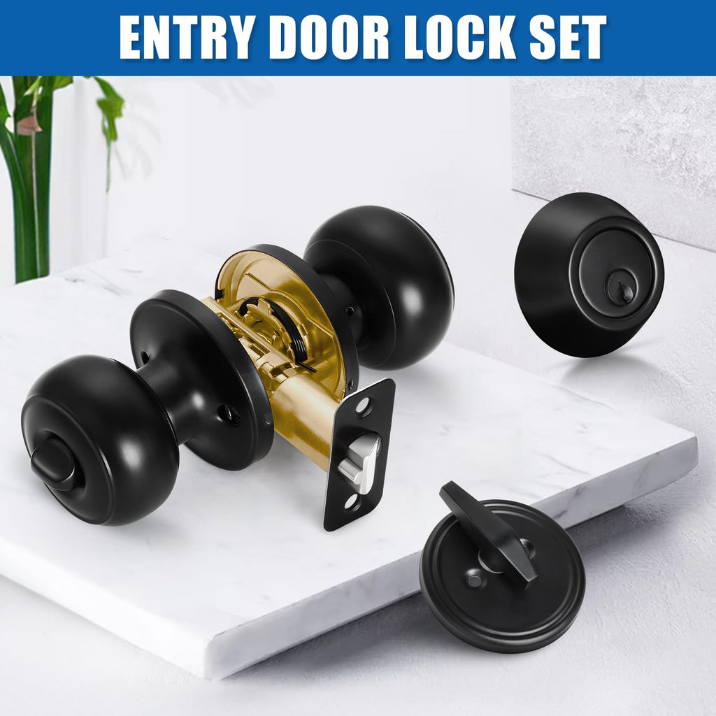 3 Sets Entry Door Knob and Single Cylinder Deadbolt Combo Set, Keyed Alike