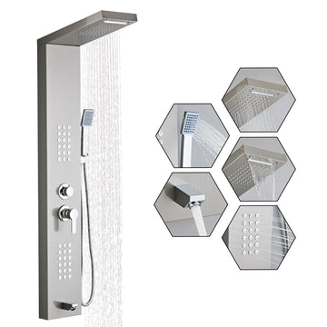 Shower Panel Tower System 5-in-1 Shower Panel Tower with Powerful Body Massage, Rainfall, Waterfall,Handheld and Tub