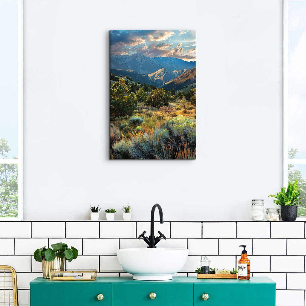 Mountain Landscape Wall Art Sunset Mountains Pictures Bathroom Decor Nature Botanical Trees Landscape Canvas Pictures