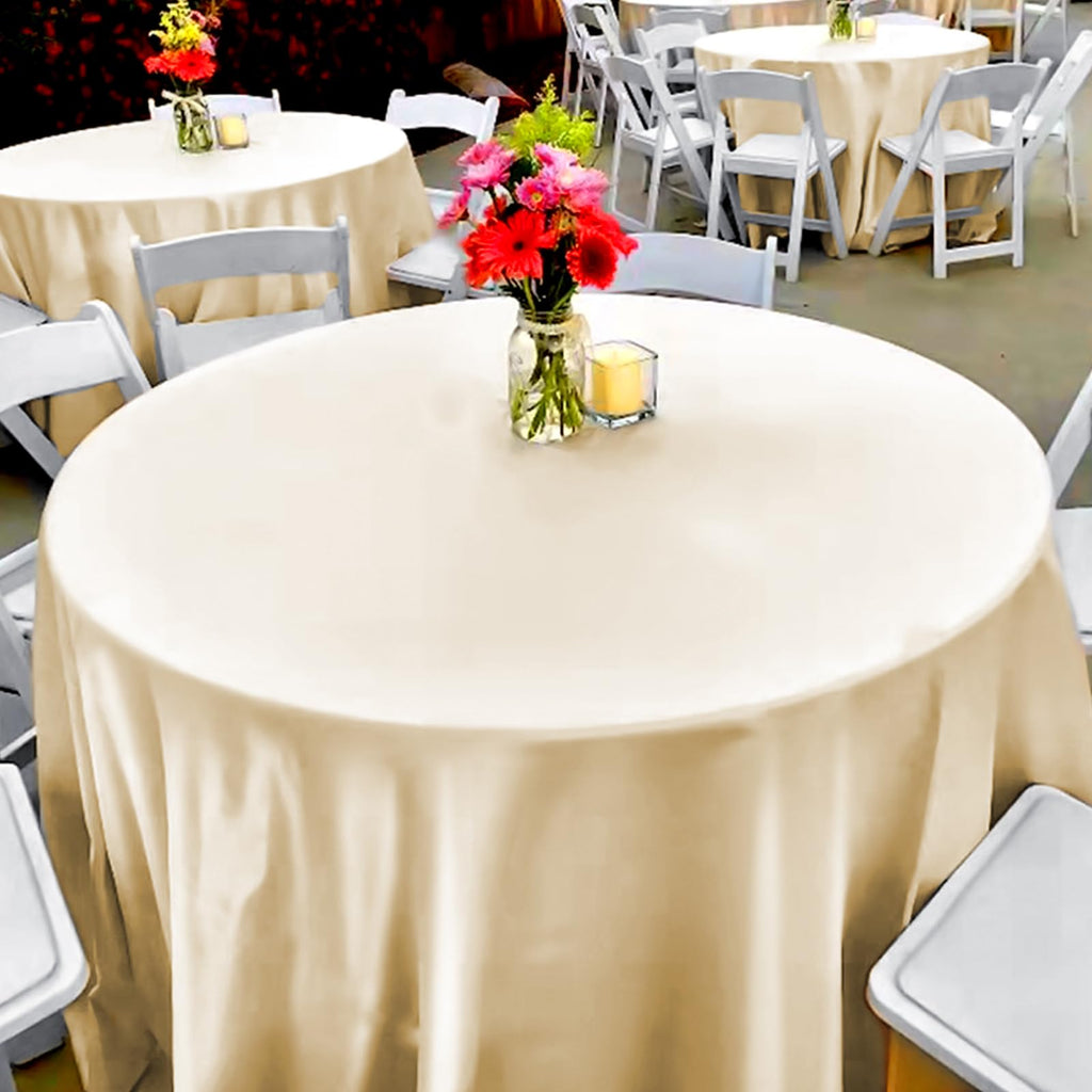 Champagne Satin Tablecloth, 12 Pack 120 Inch, Round Table Cloth Silk