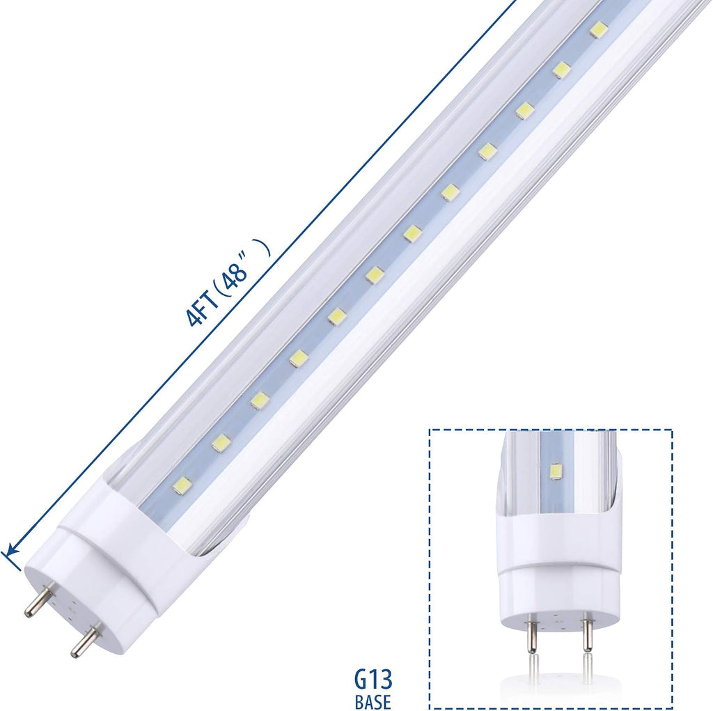 LED Tube Light 4FT, Dual-End Powered, T8 Ballast Bypass, 18W (48W Equivalent), 2160 Lumens, 6000K Cold White, Clear