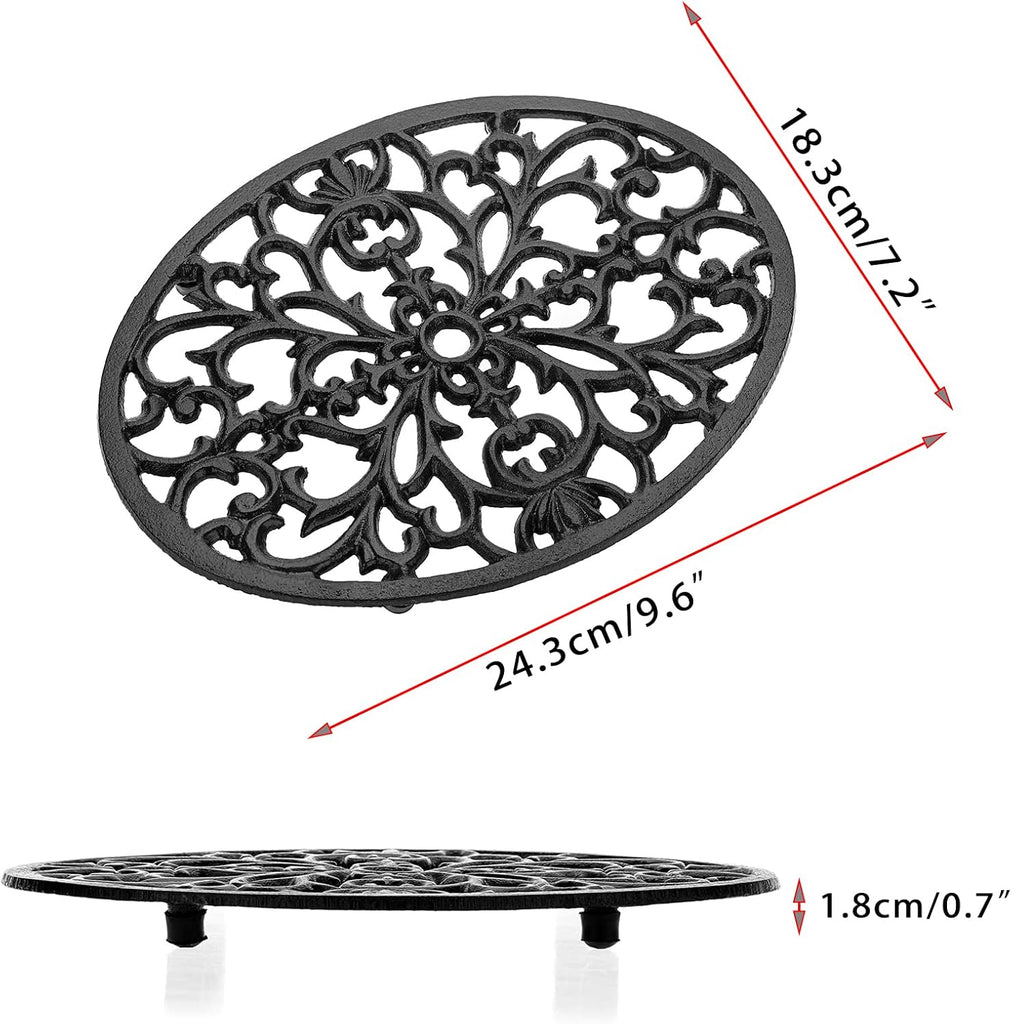1Pcs Oval Cast Iron Trivet - Antique Heat Resistant Metal Trivet for Hot Dish Pot Pan Teapot, Vintage Well Made Hot