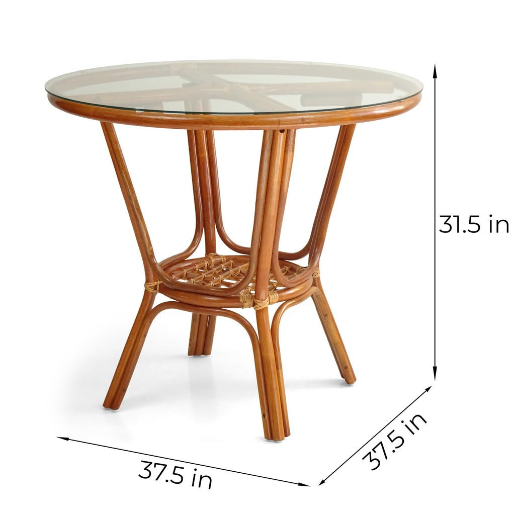 Denver Rattan Wicker Round Dining Table with Glass Top, Colonial Color
