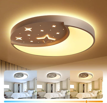 Flush Mount Ceiling Light, Modern Moon & Star Ceiling Light Fixture, 3 Color Temperature LED Bedroom Lighting