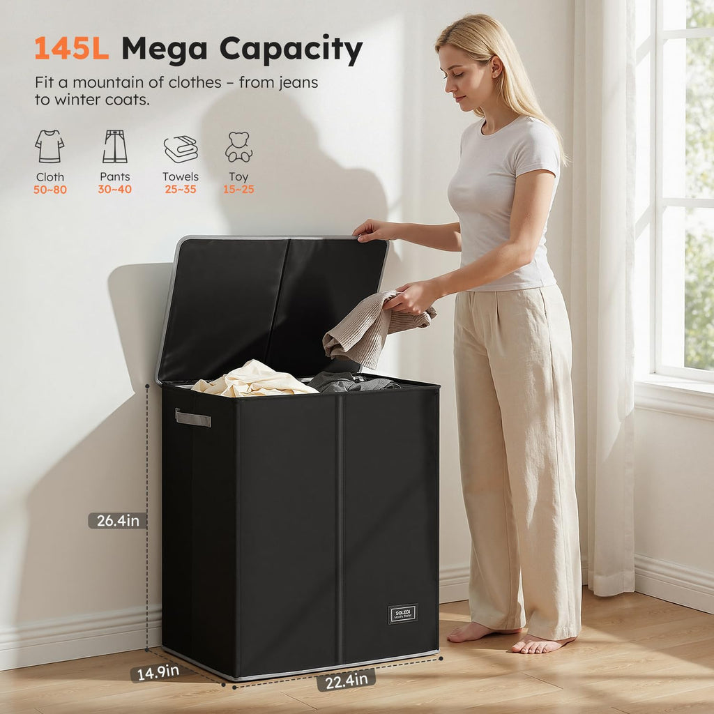 Double Laundry Hamper with Lid and Removable Laundry Bags,Divided Laundry Bin - Large Clothes Hamper 2 Section