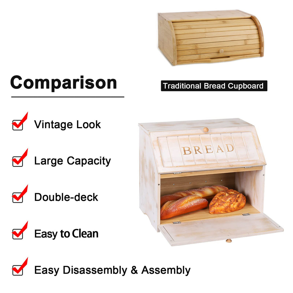Bread Box - Vintage Double Layer Farmhouse Counter,White