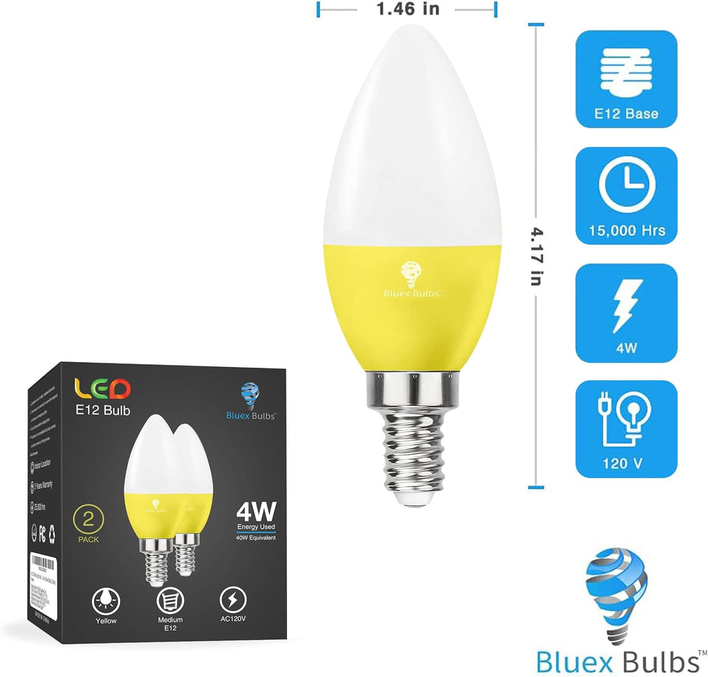 BlueX LED Yellow Light Bulb - 4W (40Watt Equivalent) - E12 Base Yellow LED Pink Bulb, Party Decoration, Porch