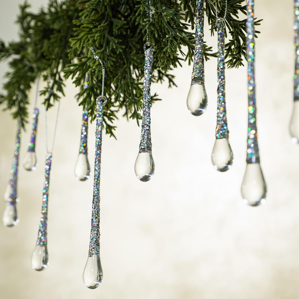 36 Pcs Glass Teardrop Christmas Ornaments, Crystal Hanging, Clear