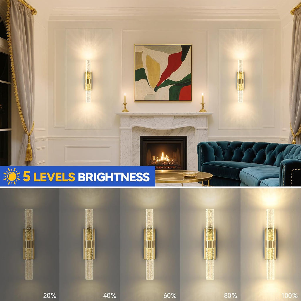 Battery Operated Wall Sconces Set of 2, 10000mAh Gold Rechargeable Wall Lights with Remote, Dimmable Wireless Wall