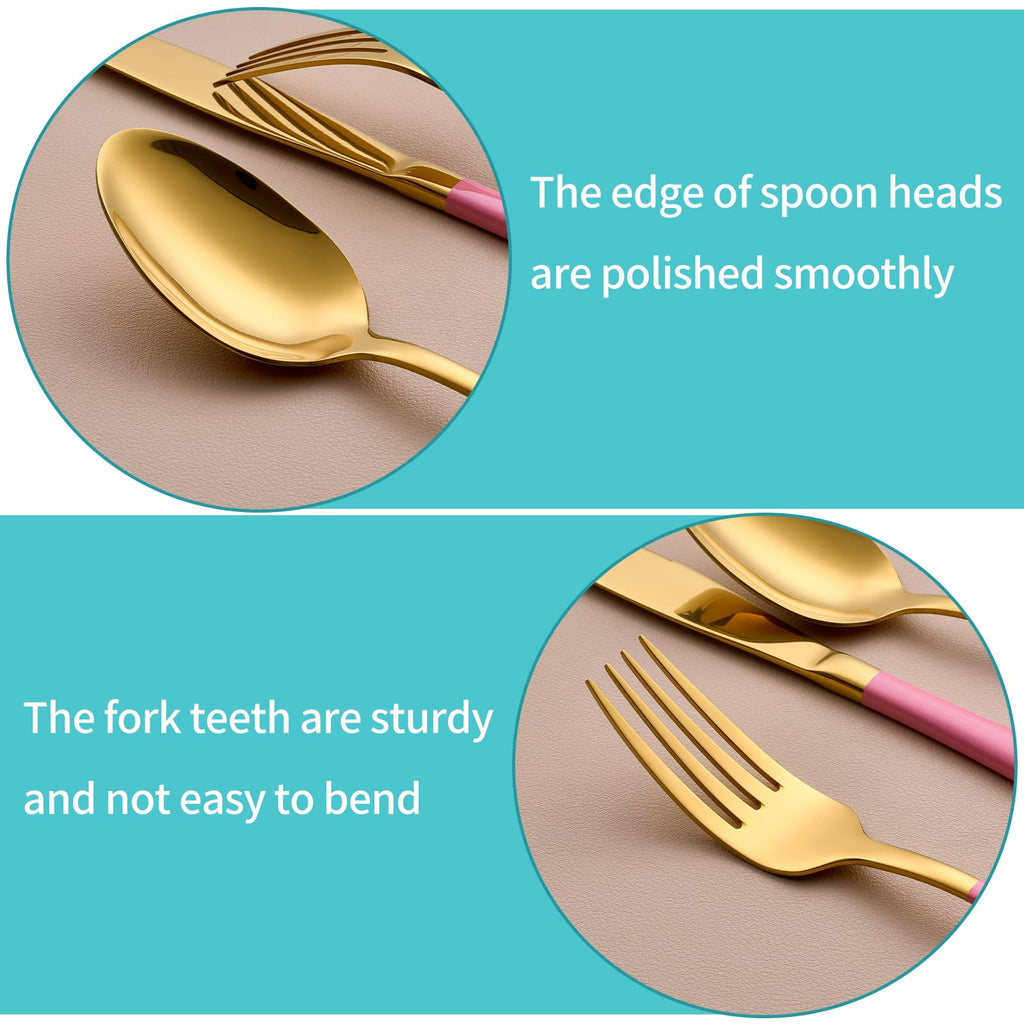20-Piece Gold & Pink Silverware Set for 4, 18/0 Stainless Steel Flatware Cutlery Utensils Set, Includes Dinner