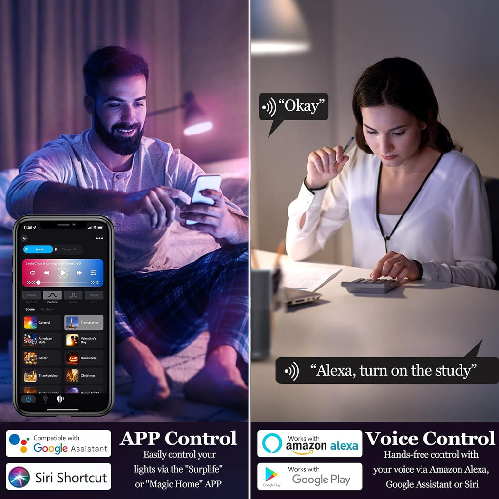 Smart Light Bulb, WiFi & Bluetooth 5.0, Works with Alexa Google Assistant, App Control, Color Changing LED Bulb,E26