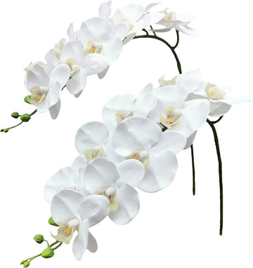 Orchid Stems Artificial Flowers Real Touch Latex White 38 Inch - Set of 2