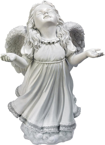 In Grace Girl Child Angel Memorial Indoor/Outdoor Garden Statue, 14 inches wide, 24 inches tall, Cast Stone Resin