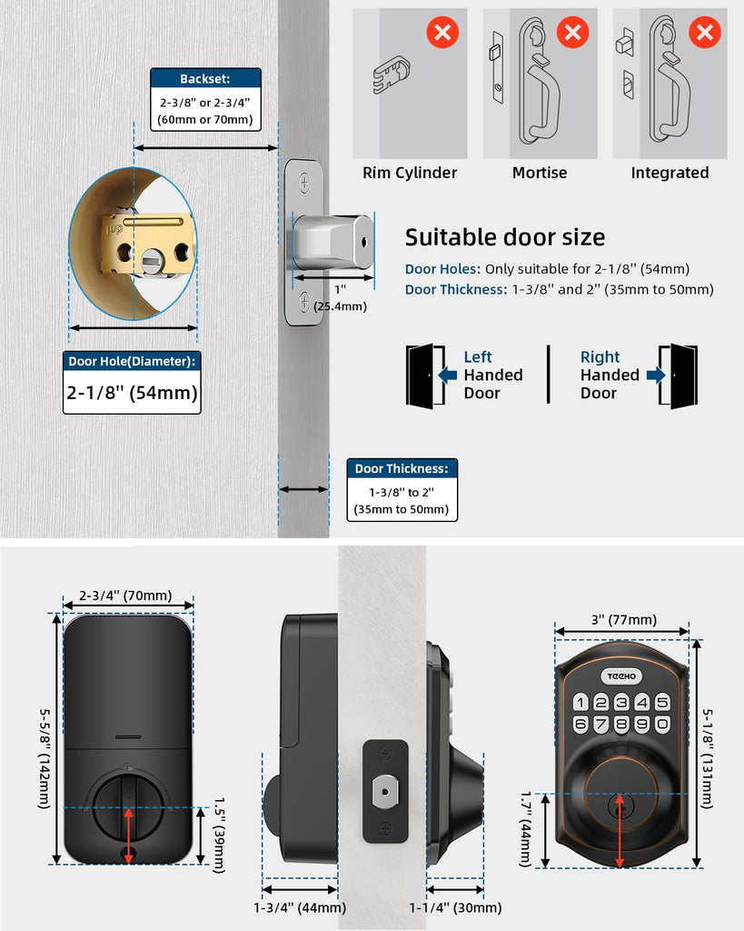 Keyless Entry Deadbolt with Keypad for Front Door, Bronze