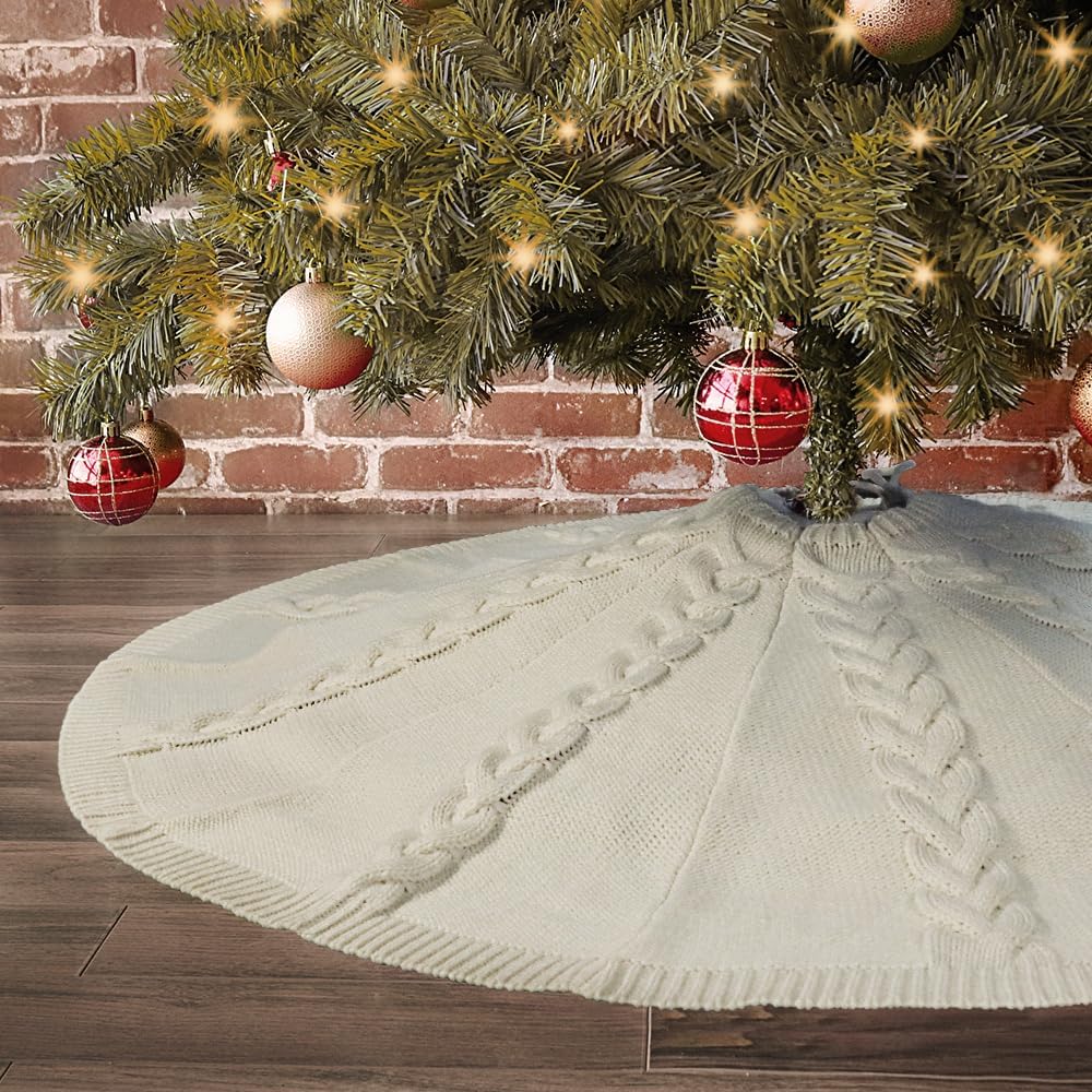 Knit Christmas Tree Skirts, Neutral Tree Skirt, Cozy Christmas Decorations