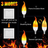 E12 Flame Bulbs 2 Packs, 3 Mode LED Candelabra 2.0 Watt Warm White Chandelier 1800k Candle Light Bulbs, Flame Tip for