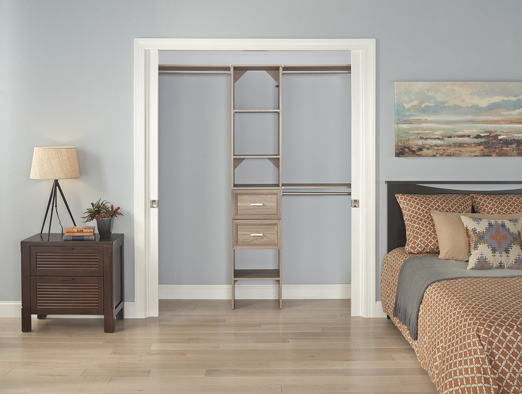 SuiteSymphony Closet Organizer with Shelves and 2 Drawers, 16-Inch-Natural Gray