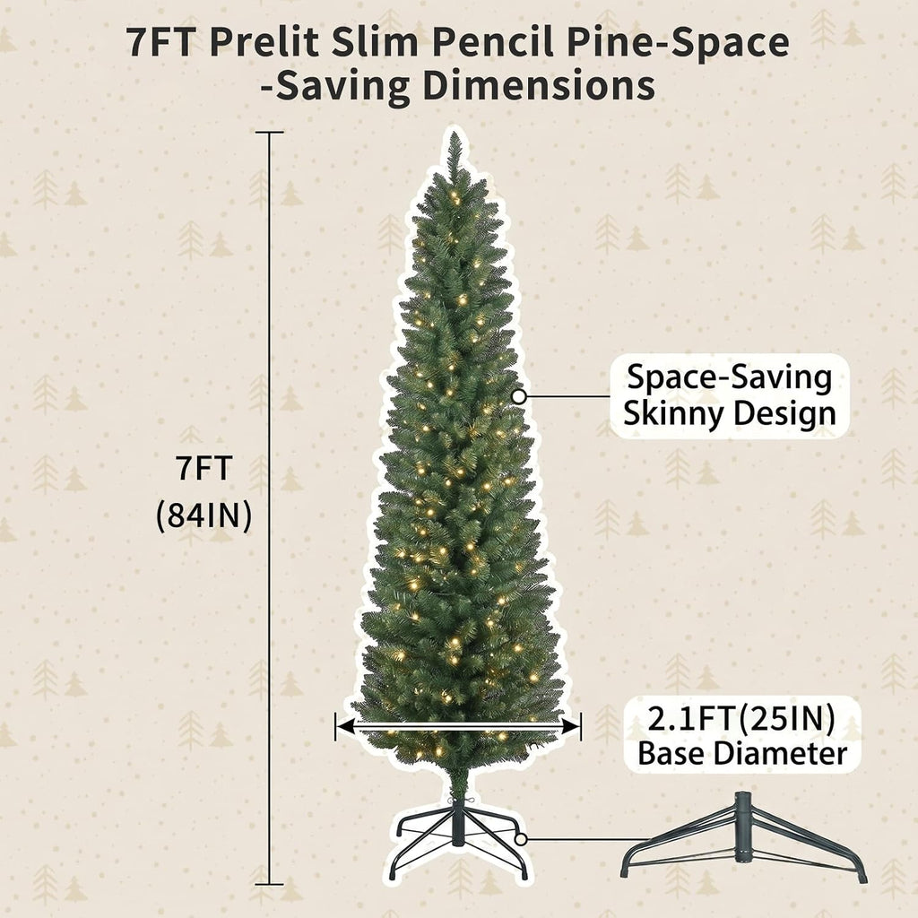 Pre-Lit Slim Pencil Artificial Christmas Tree with Lights, Skinny Green