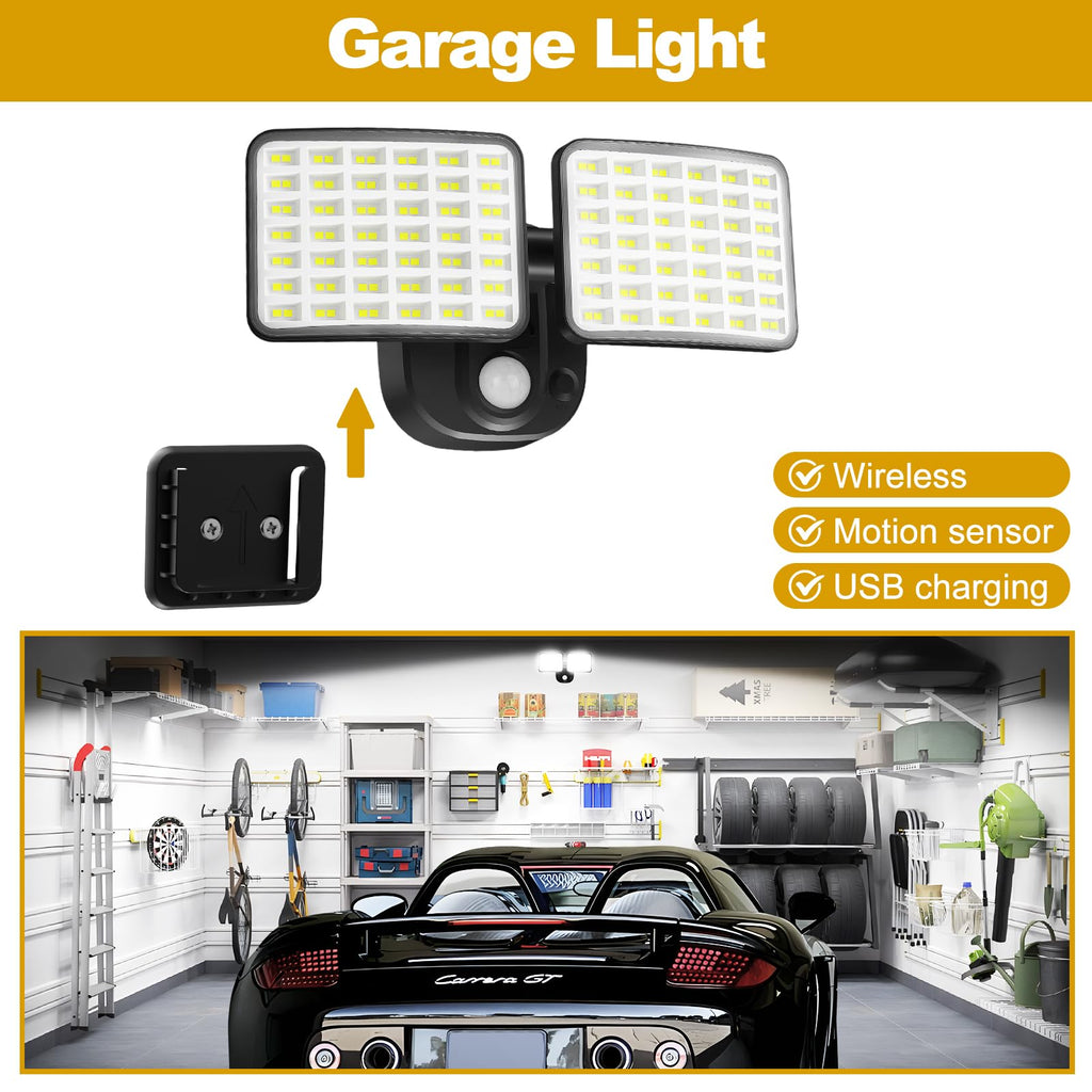 Rechargeable Battery Operated Light, 2500& Motion Sensor Security Light(1-3 Months Endurance), USB Charging LED