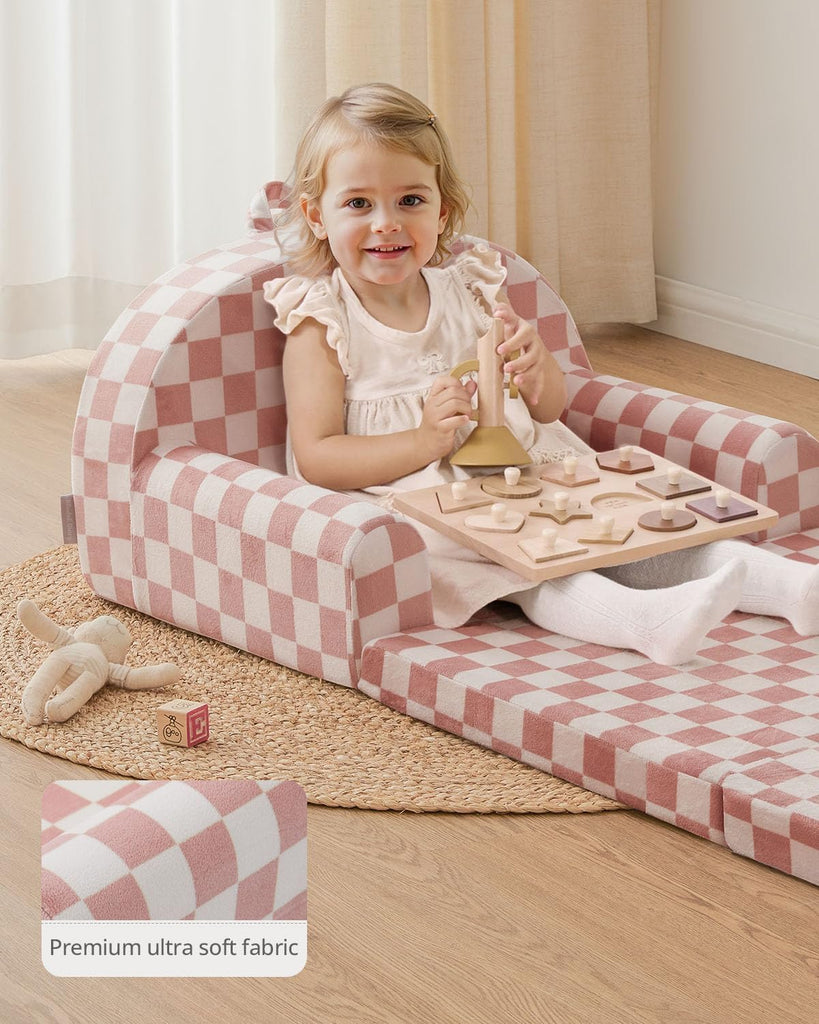 Foldable Kids Couch, in-1 Kids Sofa Chair, Blush Check