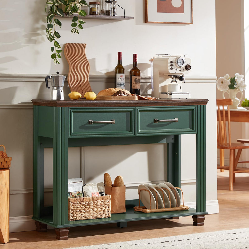 46" Farmhouse Console Table with Drawers, Green Entryway Table
