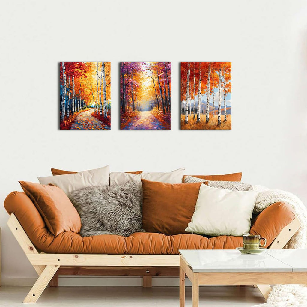 Fall Canvas Wall Art Autumn Forest Wall Decor Nature Orange Birch Trees Landscape Pictures Oil Paintings Reproduction