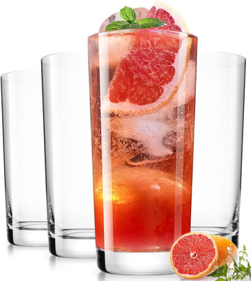 Drinking Water Glasses Set, Lead-Free Crystal Highball Glass, Tall Glass Cups for Cocktail Parties,Clear set of 4,16oz