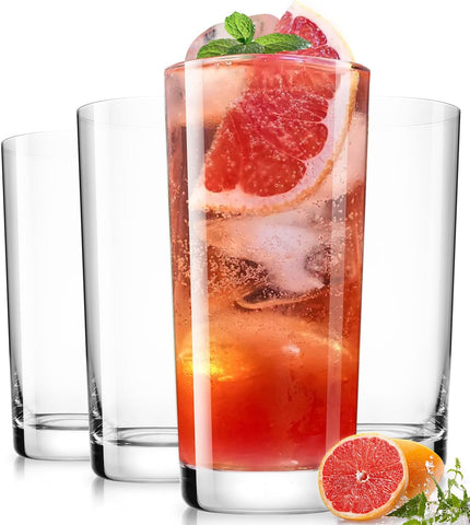 Drinking Water Glasses Set, Lead-Free Crystal Highball Glass, Tall Glass Cups for Cocktail Parties,Clear set of 4,16oz