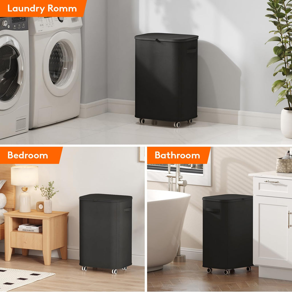 85L Large Laundry Basket with Wheels and Lid, Black