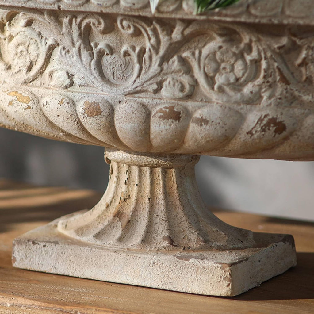 French Garden Urn Antique Stone Look Vintage Urn Planter Weather-Resistant Vintage Pedestal Planter , Outdoor