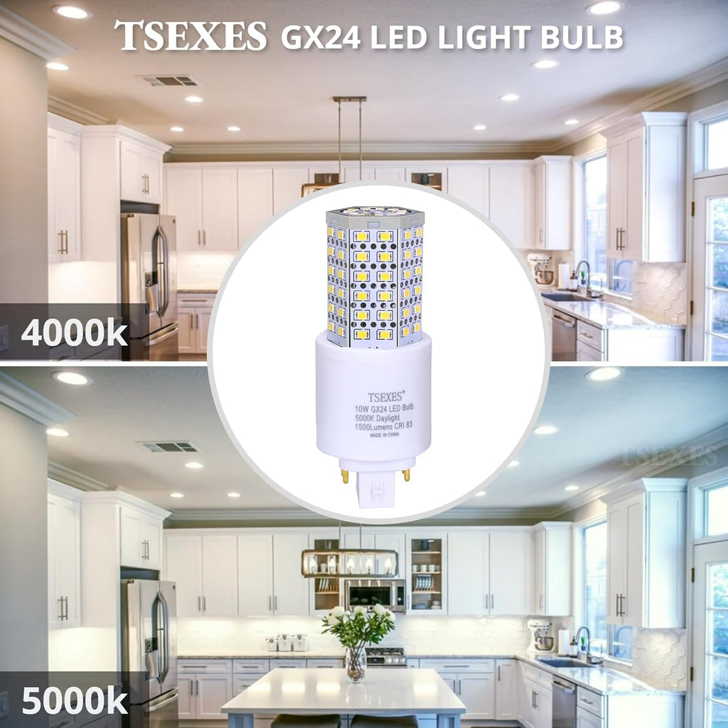 10W GX24Q 4-Pin LED PL-C Bulb,5000K Daylight,Plug-and-Play