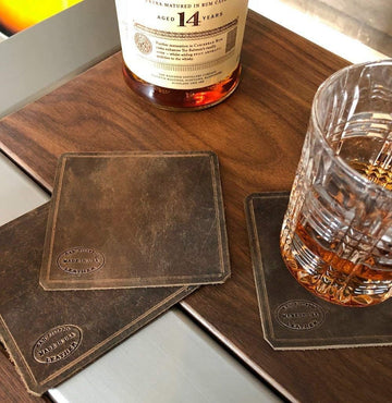 Brown Leather Coaster Set